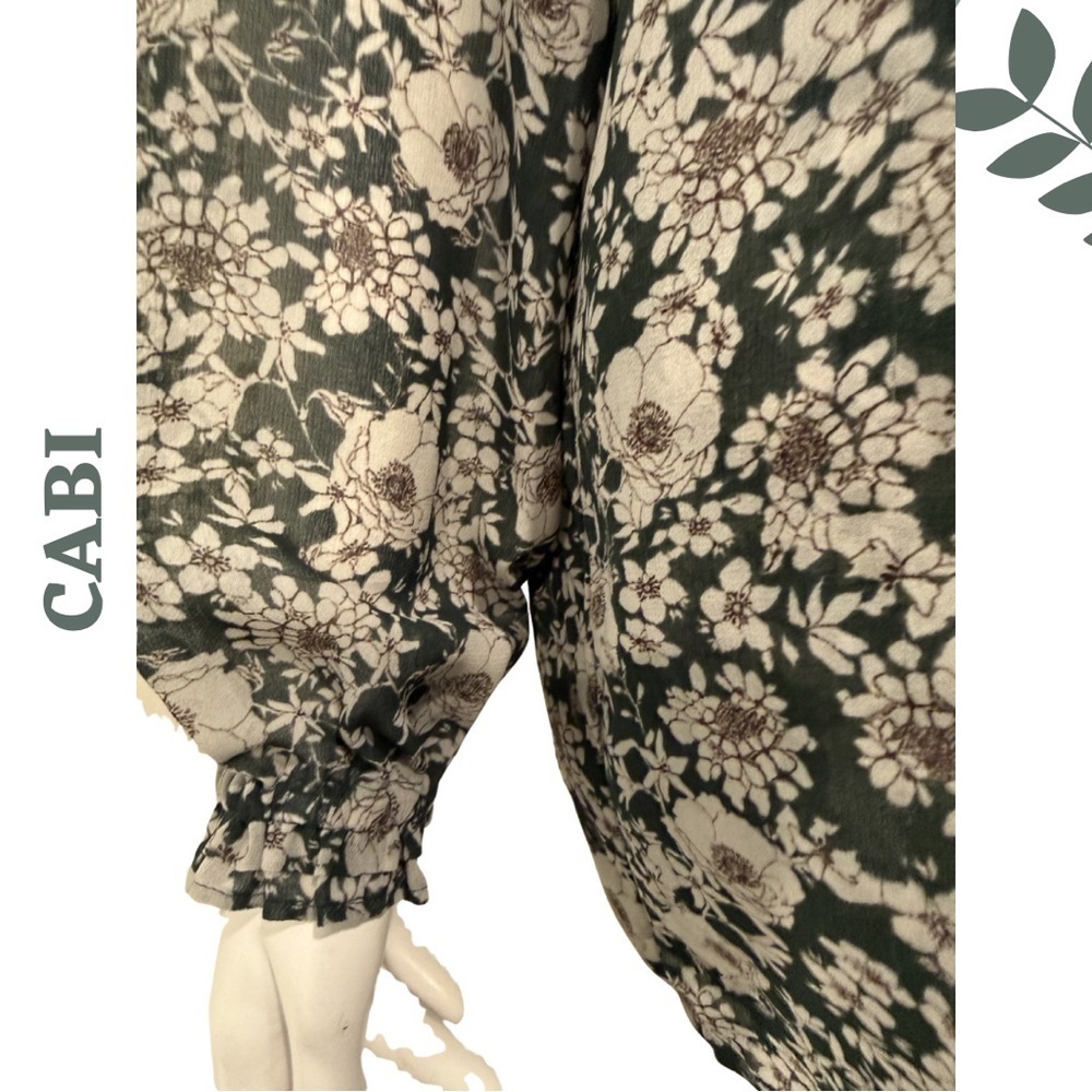 Cabi Floral Boho Blouse Small — Sheer Long Sleeve V-Neck Top - Picture 7 of 8